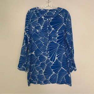 J. Crew Blue and White Leaf Print Tunic Swim Cover Up M